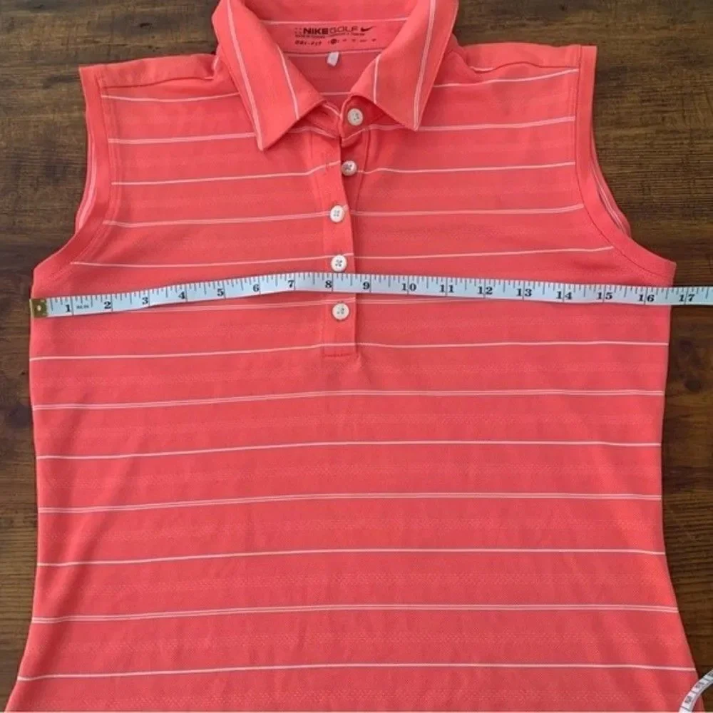 Nike Golf Dri Fit Sleeveless Coral Striped Polo Sz XS